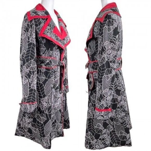 AN REN Wearable Art Floral Long Coat Black Red Size Medium Statement Jacket - Picture 10 of 16